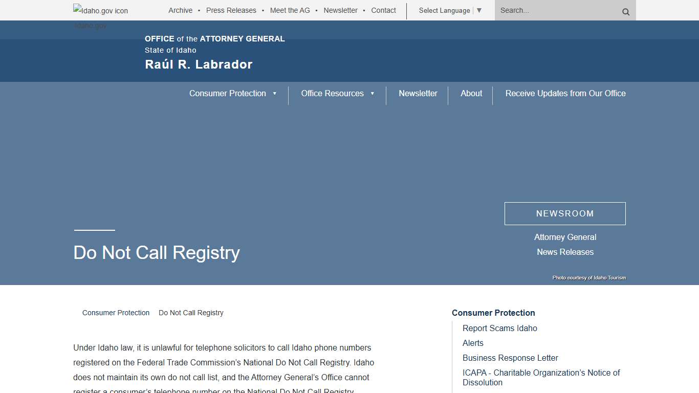 Do Not Call Registry - Idaho Office of Attorney General